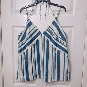 Universal Thread Denim Pullover Tank Top Size XL White Blue Stripes Halter Strap